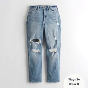 Hollister CURVY HIGH-RISE RIPPED MEDIUM WASH MOM JEANS, W 32 L 27